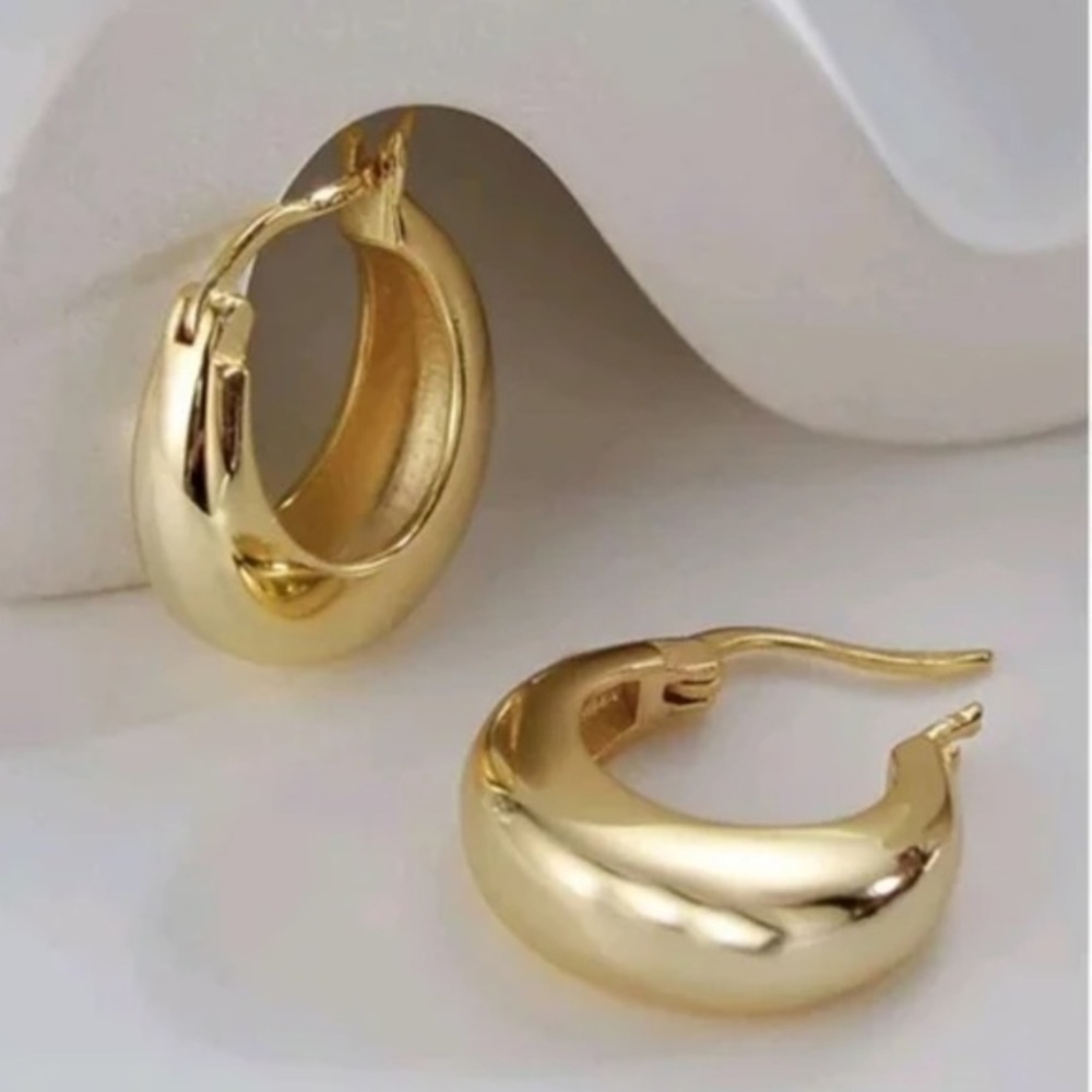 Anthropologie Mia Minimalist gold filled Trendy Thick Gold Hoop Earrings